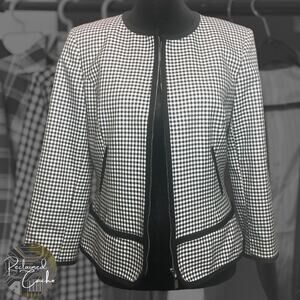 Calvin Klein Black and White Gingham Blazer - Size 2